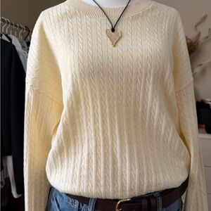 Calvin Klein Cream Cable-Knit Crewneck Sweater